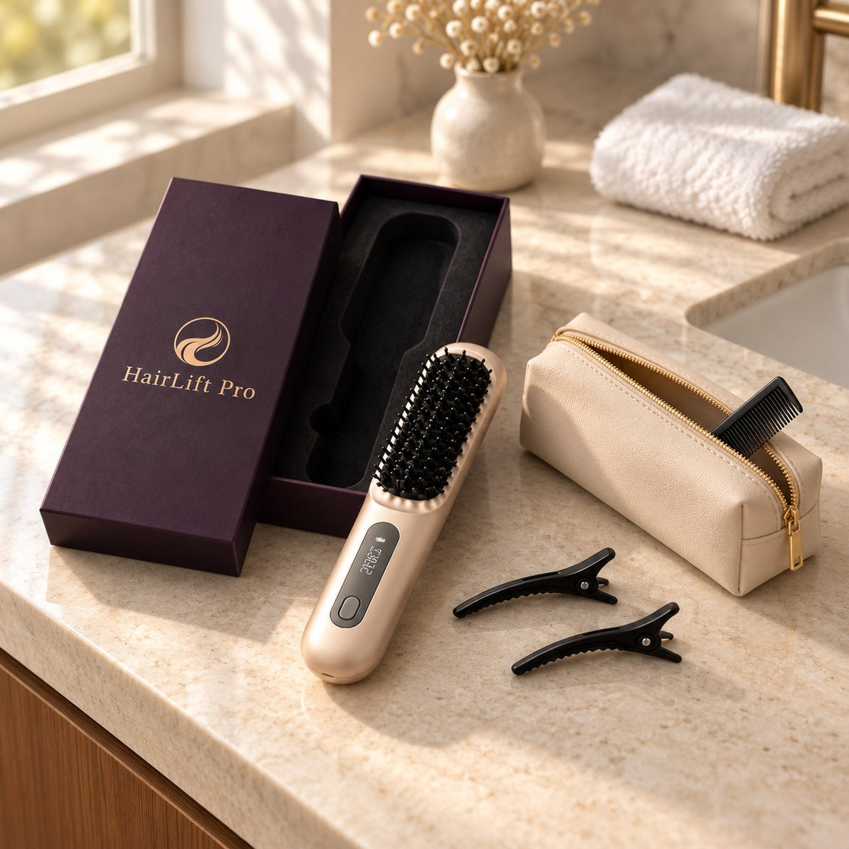 Volumen-Set: HairLift Pro mit Box, Reiseetui, Kamm und Clips