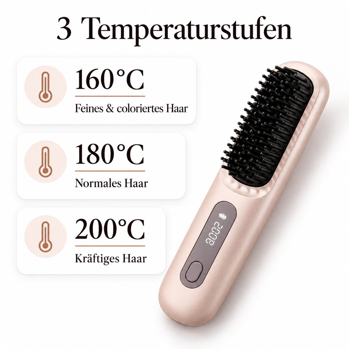 3 Temperaturstufen 160, 180 und 200 Grad
